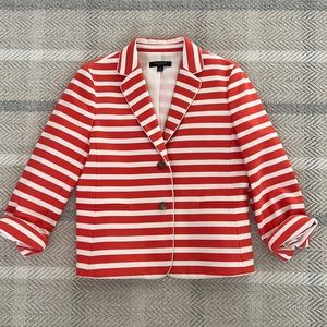 Ann Taylor Women's Jacket Blazer White Coral/Orange Stripe, Size 4